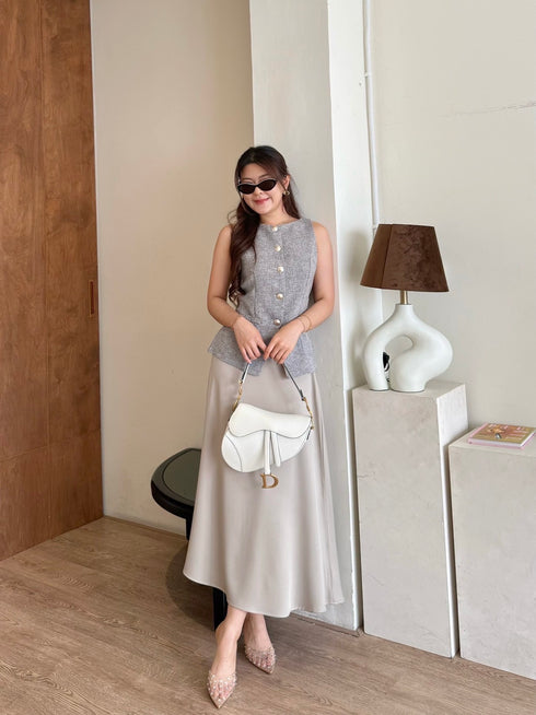 Two Piece Sleeveless Waist Coat Style With A Line Skirt